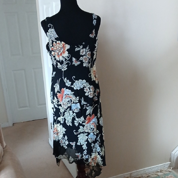 Black Floral Asymmetrical Slip Dress with Delicate Floral Print - Picture 8 of 11